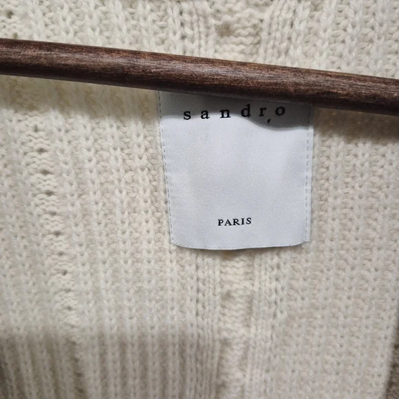 Sandro Esperance Pointelle Wool Cardigan In Ecru - Picture 3 of 16